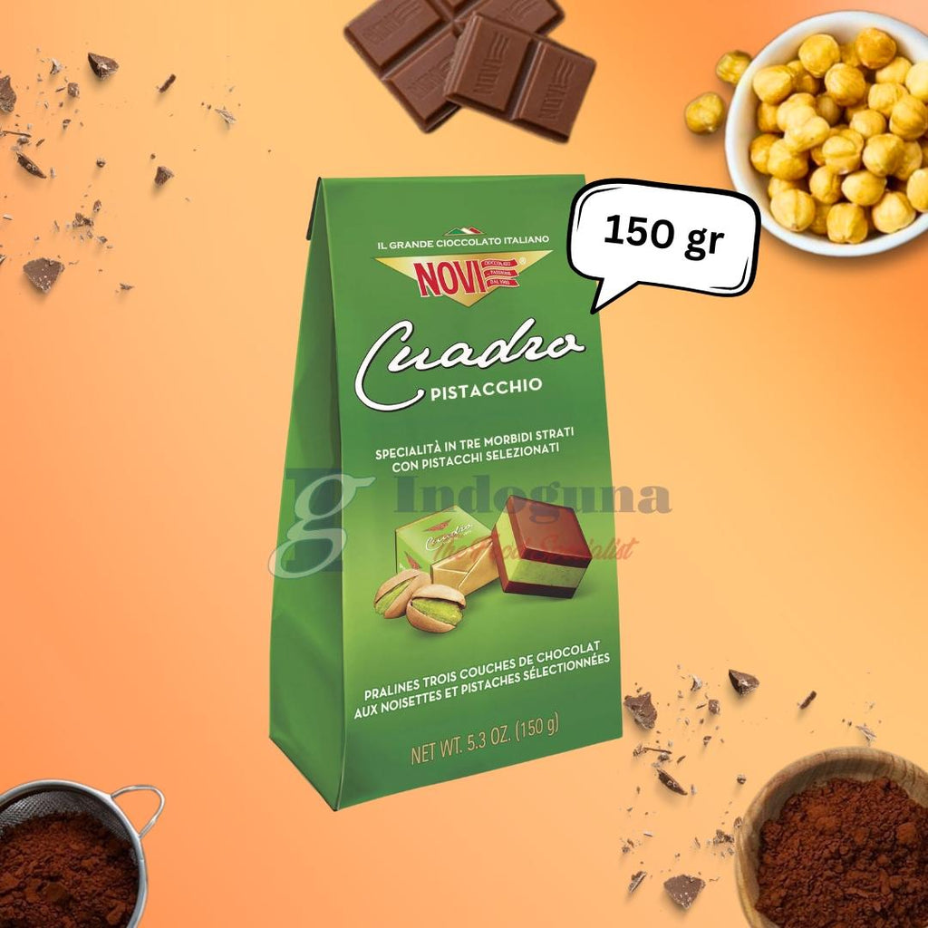 Novi Cuadro Chocolate Classic 150 Gr - Cokelat Hitam Manis dengan Kacang Hazel & Pistachio - Pralines Box 250 Gr - Kualitas Terbaik