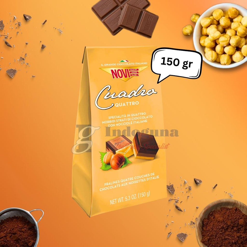 Novi Cuadro Chocolate Classic 150 Gr - Cokelat Hitam Manis dengan Kacang Hazel & Pistachio - Pralines Box 250 Gr - Kualitas Terbaik